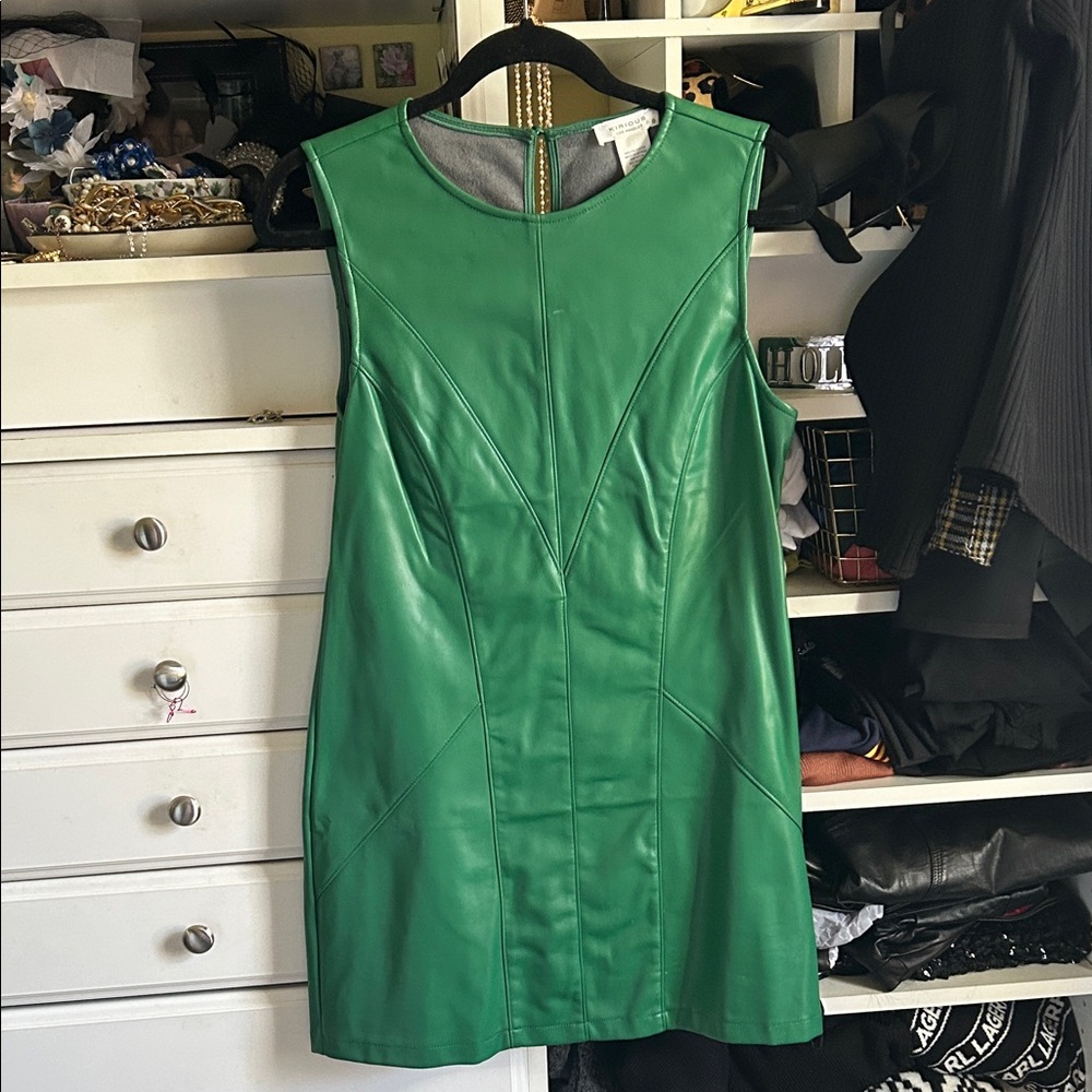 Chic Green Faux Leather Mini Dress